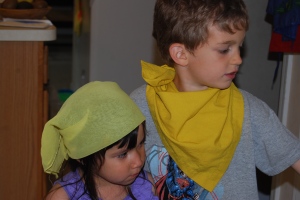 The kids found a few yellow accessories to wear.